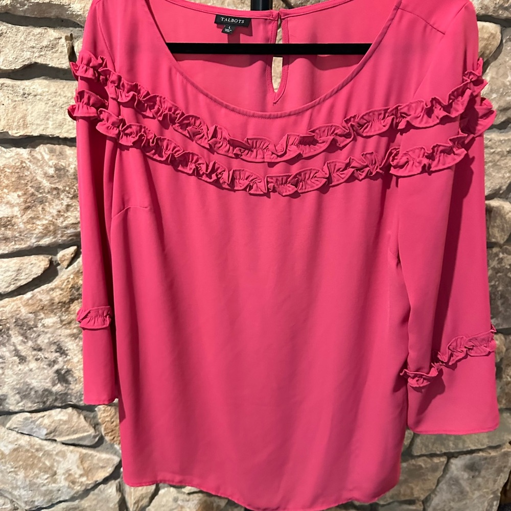 Talbots Vibrant Pink Ruffle Trim Blouse